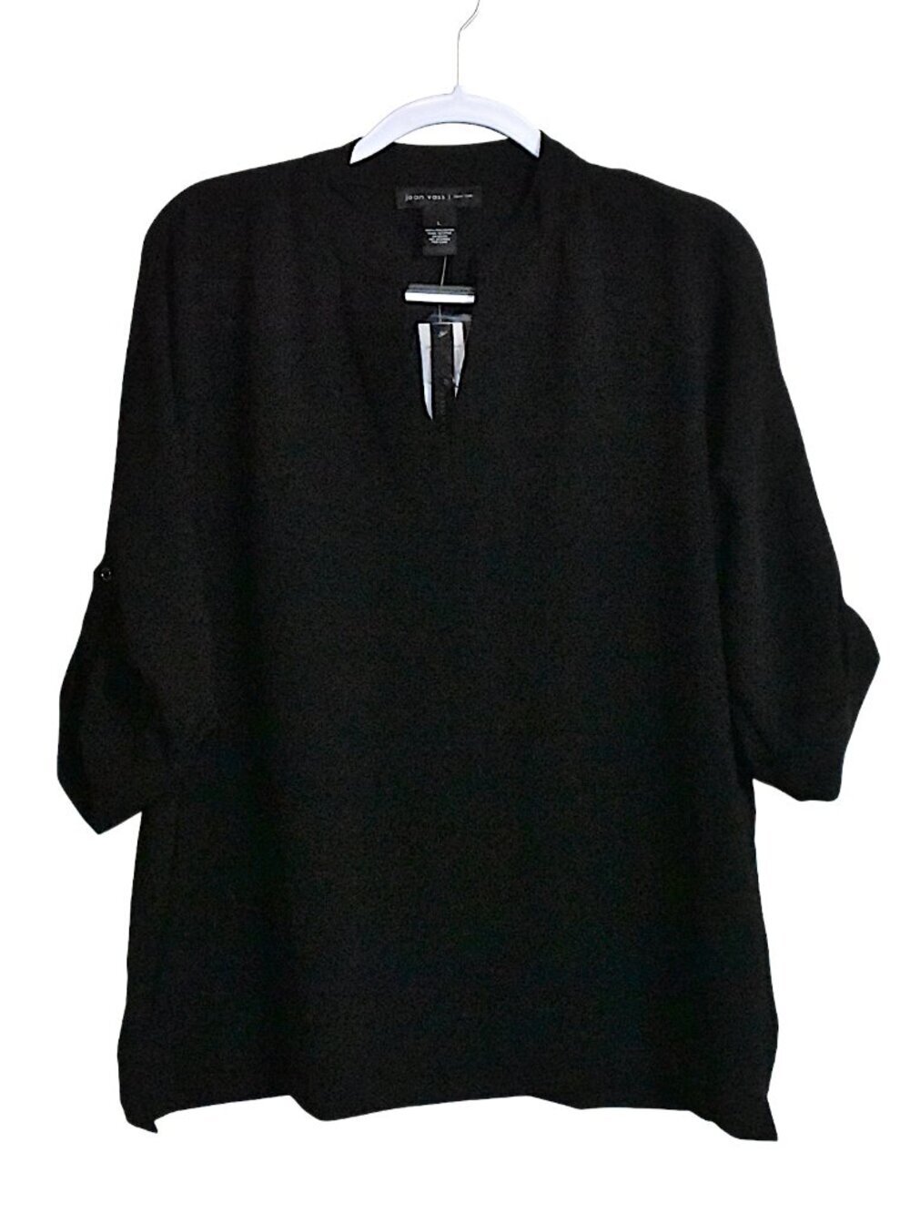 Joan Vass Popover Half Sleeve Travel Blouse Top Black Size L